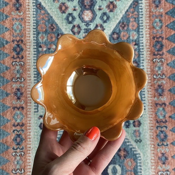 vintage fire king candy dish 60s 70s vibes flower dessert bowl peach scalloped - Picture 1 of 9